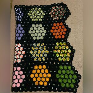 Vintage Colorful Crochet Geometric Blanket 55”x42” multicolor